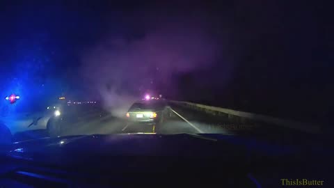 Thurston County deputy using the grappler device on pursing vehicle while it's on fire