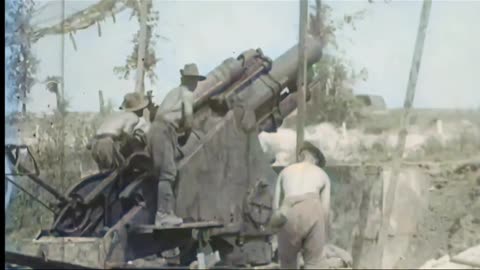 Canadian artillery crew operates a sixty pounder gun