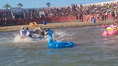 Bull Runs Loose on the Beach During Spanish Festival