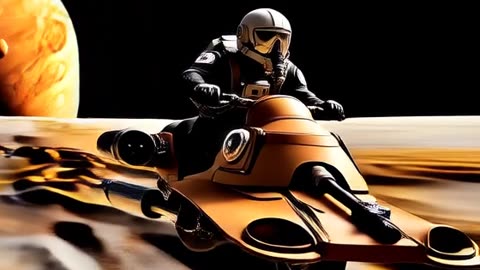 Speeder bike riding on Europa near Jupiter