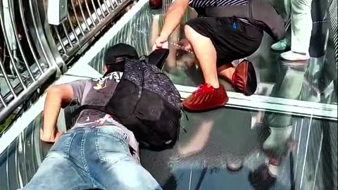 Funny scene of being scared while walking on a glass bridge, funny video 2025 skc.com 125