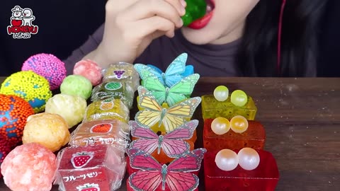 ASMR Rainbow Ice Cream & Butterfly Kinjo Jelly Mukbang