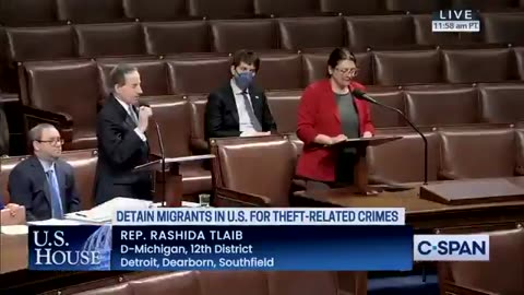 Rashida Tlaib is screaming on the House floor against a bill that deports migrants over stealing