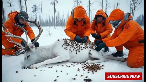 A reindeer was injured by barnacles and parasites a rescue team successful