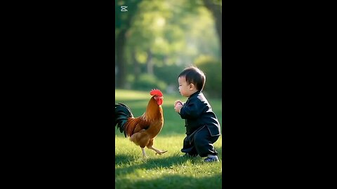 "Baby vs Rooster Showdown: The Funniest Interaction Ever!"