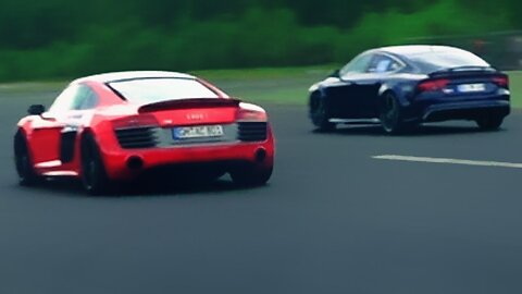 Audi RS7 vs Audi R8 V10 Plus Race Rennen Acceleration V8 Sound V10 Sound rolling 50