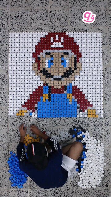 Built Super Mario 🍄 using 1,872 bottle caps! #3d #3dart #mario #qamhani #shorts