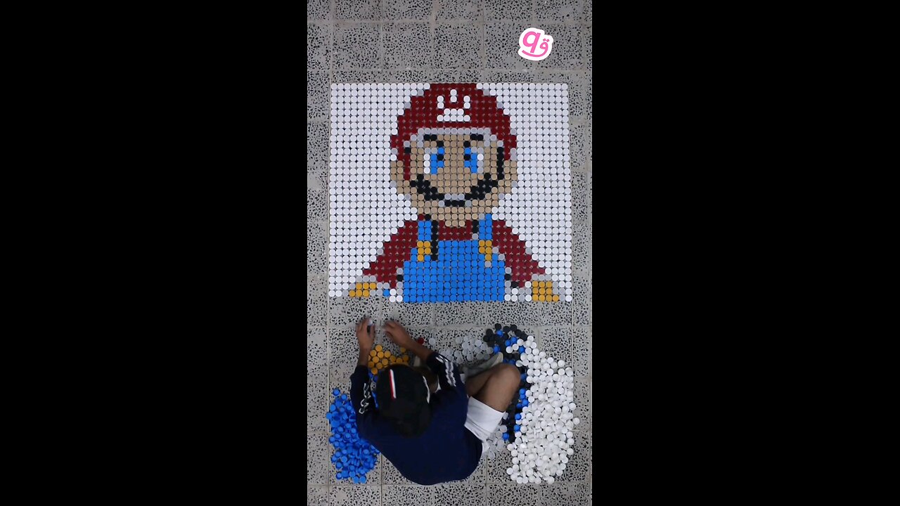 Built Super Mario 🍄 using 1,872 bottle caps! #3d #3dart #mario #qamhani #shorts