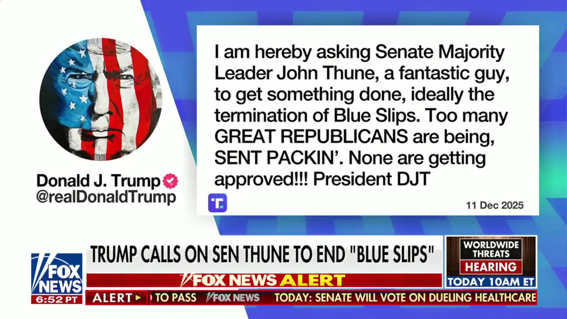 Sen. John Thune tells President Trump NO, the blue slip tradition is HERE TO STAY