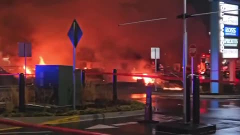 Fires burning near Roosevelt Mall in Philadelphia, Pennsylvania after plane crash