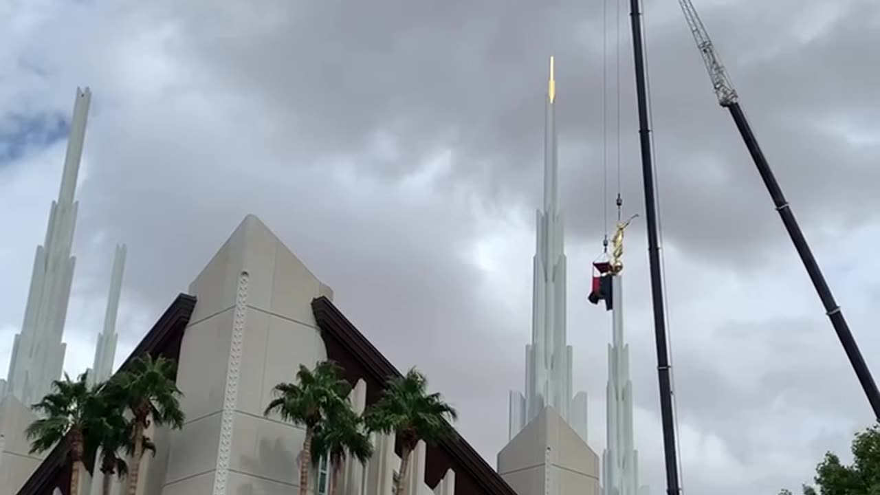 Las Vegas Nevada temple statue being affixed back in place
