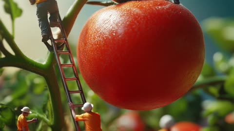 Miniature workers on fruits