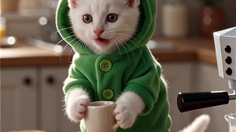 The Cutest Barista is Reporting for Duty! ❤️#cat #cute #cats #frog