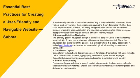 Essential Best Practices for Creating a User-Friendly and Navigable Website — Subraa