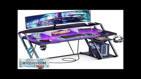 MOTPK Gaming Desk with Power Outlet & LED Lights Gaming Computer Desk Review