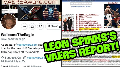 Leon Spinks's VAERS report located by Welcome The Eagle!