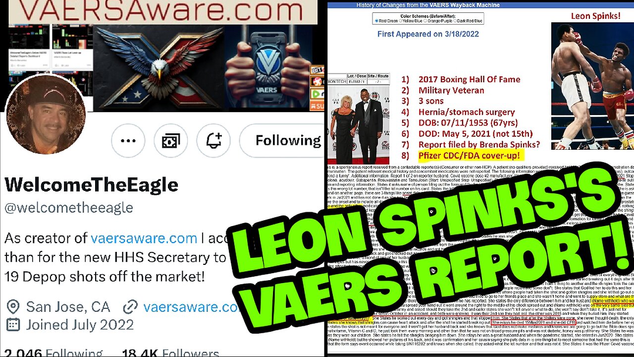 Leon Spinks's VAERS report located by Welcome The Eagle!