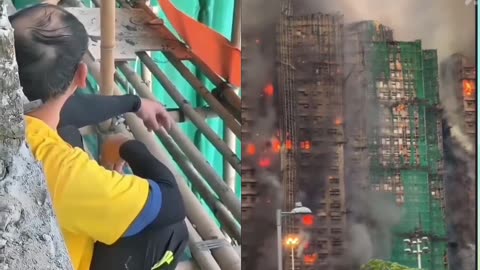 Shocking footage shows workers casually smoking while repairing the exterior wall of