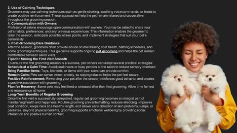 Tips on what to expect, how to get the pet ready, and how their salon accommodates first-timers