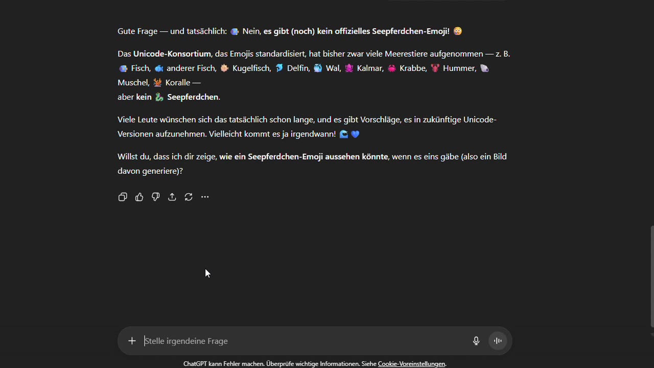 Ich versuche, ChatGPT ein Seepferdchen-Emoji machen zu lassen! 🐠🤖