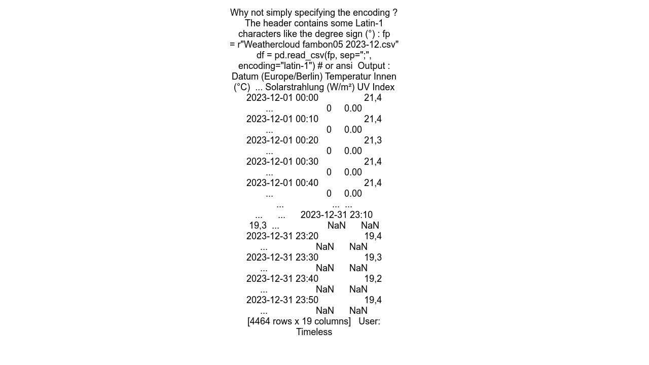 Read a CSV without knowing Unicode