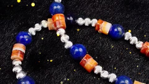 修正----GN-20241226-01 Genuine natural Blue lapis lazuli beaded necklace and spiny oyster Smooth