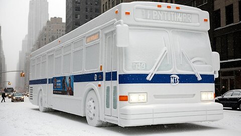 Giant New Flyer Citybus Made Out Snow in a NYC road is driving