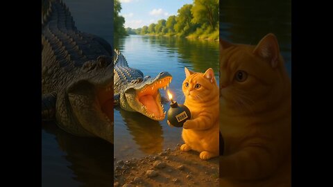 Orange Fat Cat BBQs a Crocodile?! 🐊🔥 AI Funny Cartoon