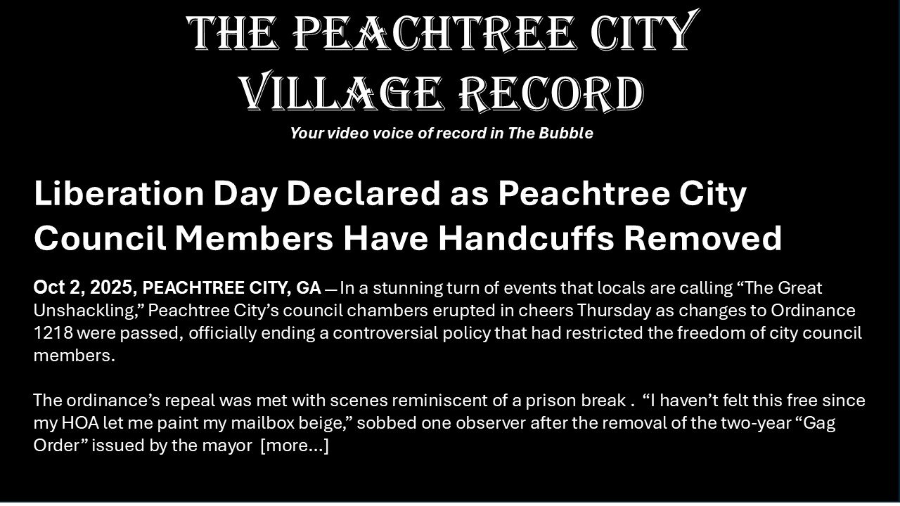Liberation Day declared as Peachtree City Council members have handcuffs removed!