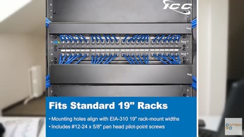 ICC 1U Ring Cable Manager Panel with Cover, Metal, 3" D-Rings, Horizontal Cable
