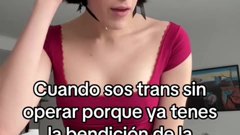 Spanish tgirl in red dress in home