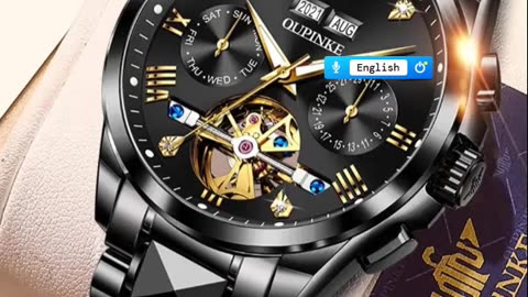 OUPINKE Mens Automatic Watch Diamond Skeleton Mechanical Self Winding Luxur