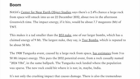 On The Probability Of Large Rocks From Space!