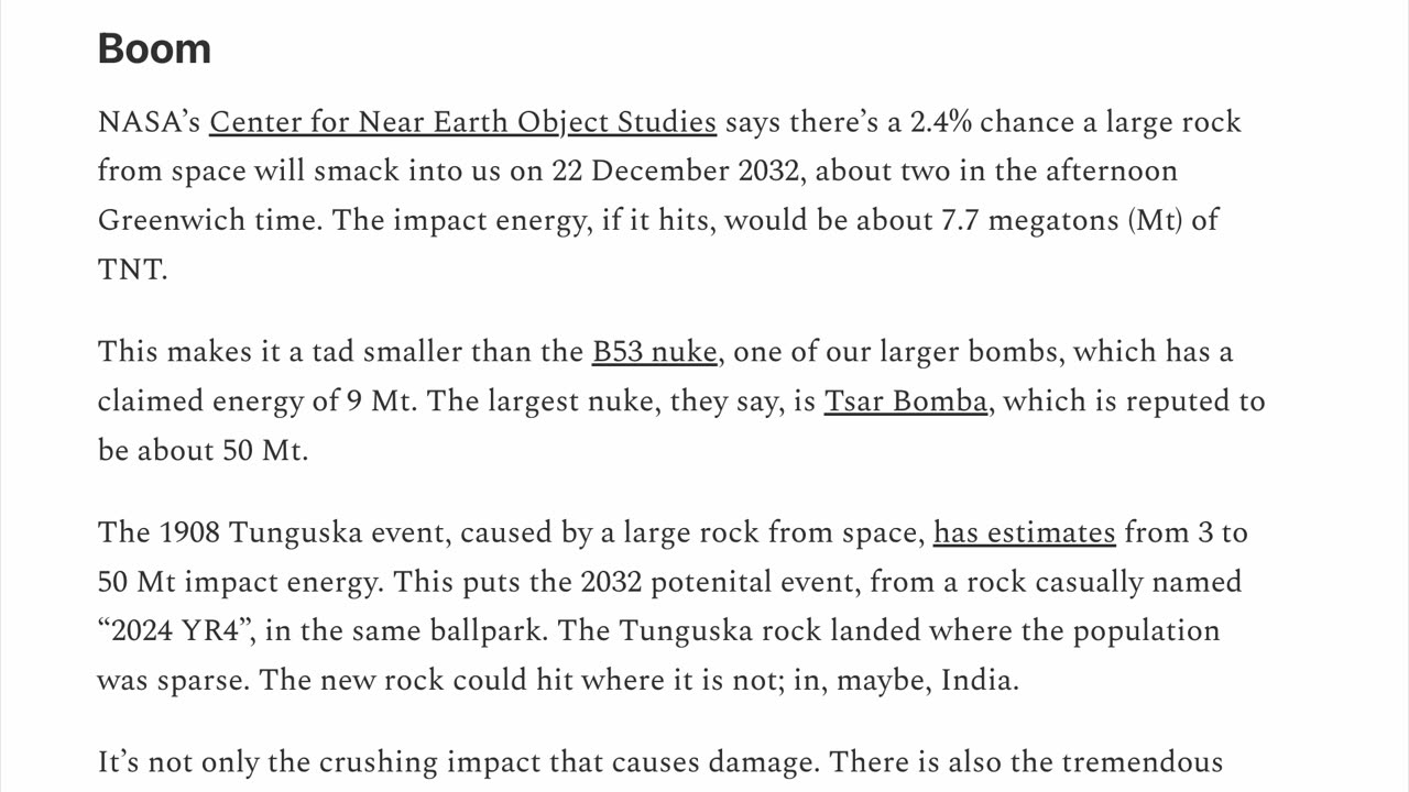 On The Probability Of Large Rocks From Space!