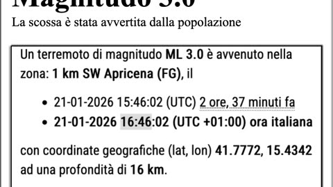 Terremoto in Puglia mercoledì 21 gennaio 2026: magnitudo ed epicentro - video