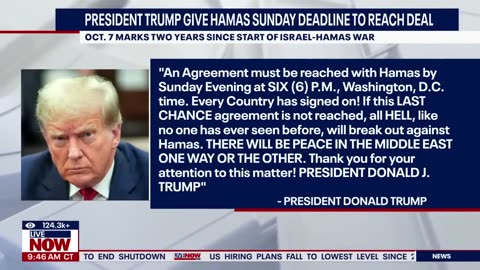 Trump gives Hamas deadline to end war "Hell to pay"