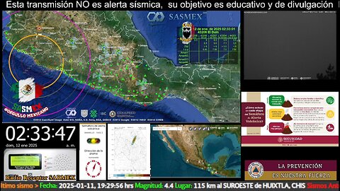 #TenemosAlertaSismica SISMO Magnitud 6.1 Loc 47 km al SUROESTE de COALCOMAN, MICH 12/01/25 02:32:53