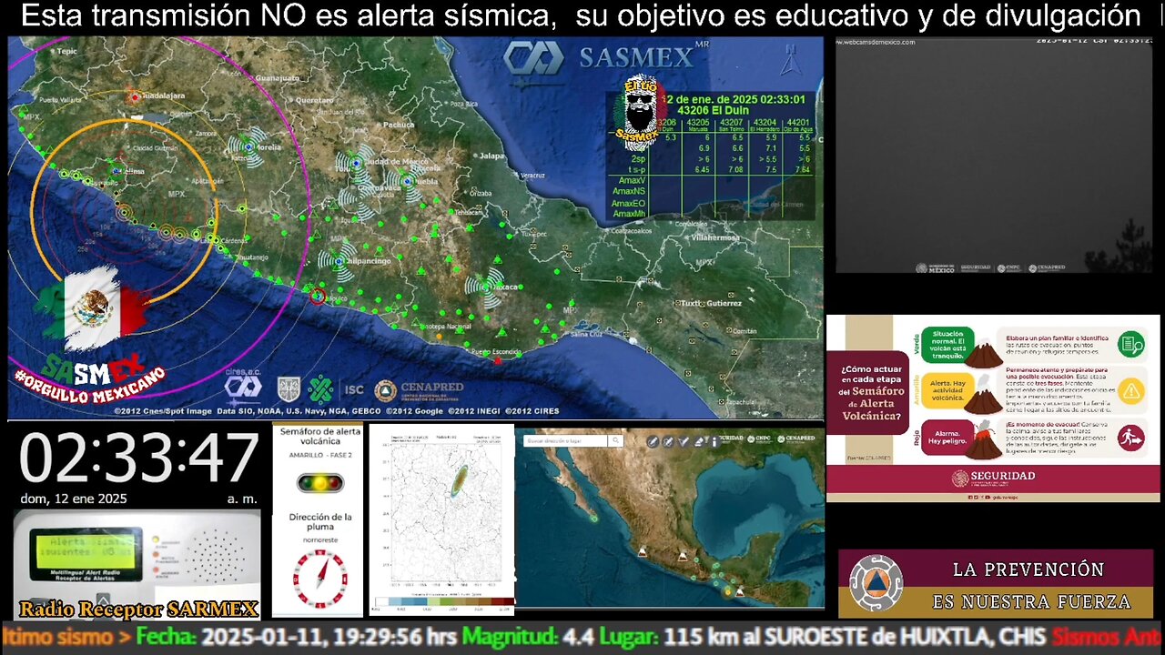 #TenemosAlertaSismica SISMO Magnitud 6.1 Loc 47 km al SUROESTE de COALCOMAN, MICH 12/01/25 02:32:53