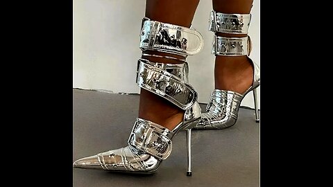 Denim High Heels Metal Rivet Buckle Sandals S