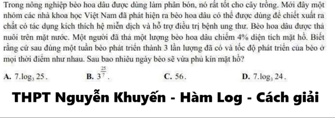 THPT Nguyễn Khuyến 2026: Trong nông nghiệp bèo hoa dâu được dùng làm phân bón, nó rất tốt cho cây