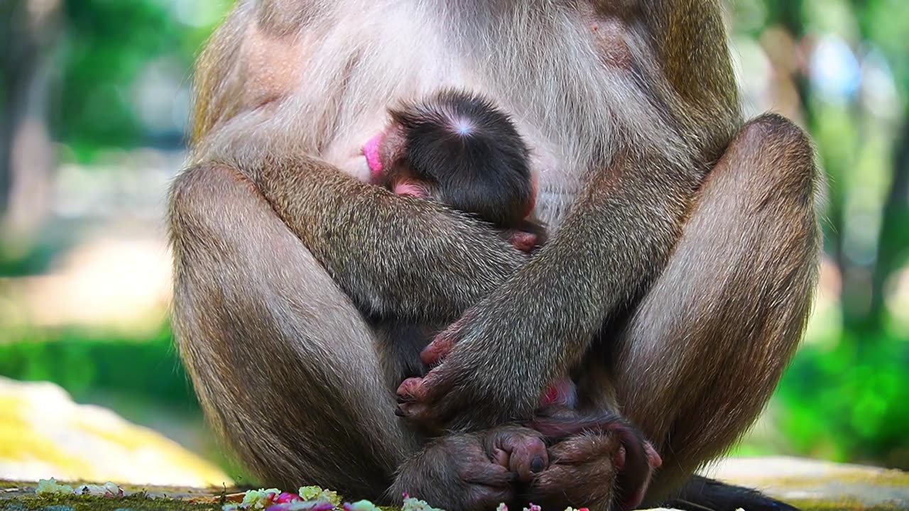 Full Face Of Newborn Baby Monkey Of Mom Libby Looks Adorable