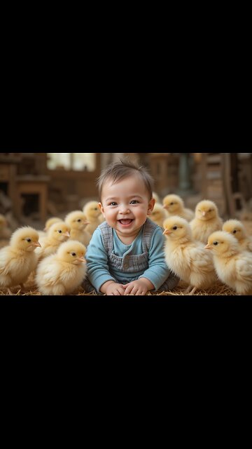 Cuteness Overload: Baby's Joy with Baby Chicks!