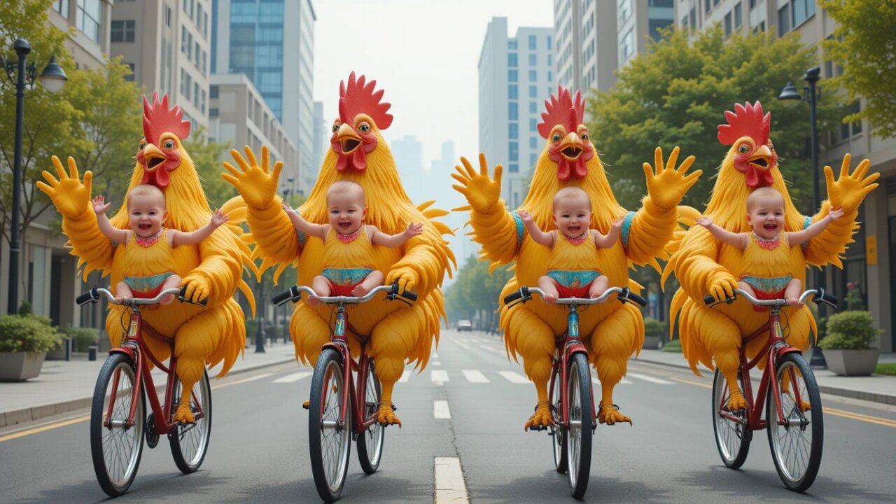 Babies on Bicycle with Chickens—Unbelievable Fun! 🐔🚴‍♂️😄