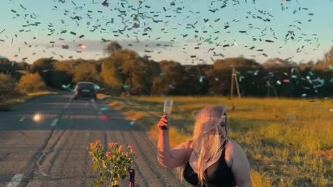 Celebration by dragging clothes away with a car