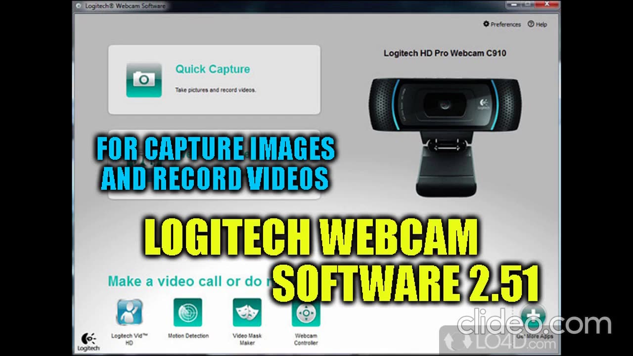 Logitech Webcam app for capture images and record videos from your system's webcam