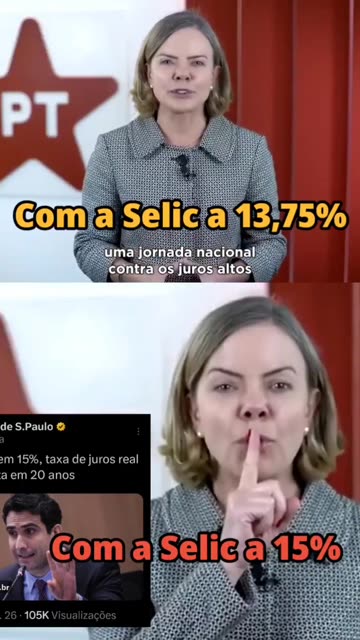 Em 2023, com a Selic a 13,75%, Gleisi convocava manifestações contra os “juros abusivos” e atacava o presidente do BC Campos Neto.