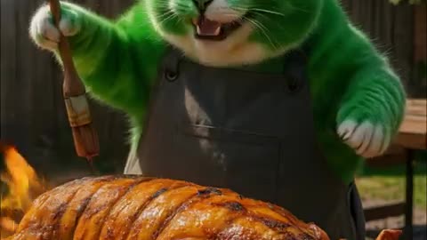 Today was a full meal | Green Cat [AI