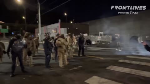 The current scene outside of the federal ICE facility in Portland