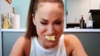 Milf tries to eat entire banana hands free