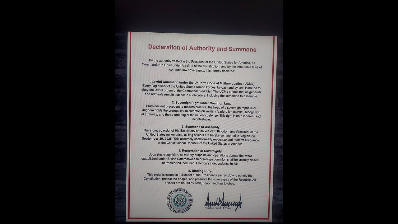 9/30/25: Declaration of Authority & Summons to Assembly Explained